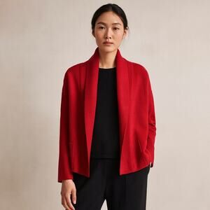 Eileen Fisher Boxy Wool Cardigan Sweater Red Petite